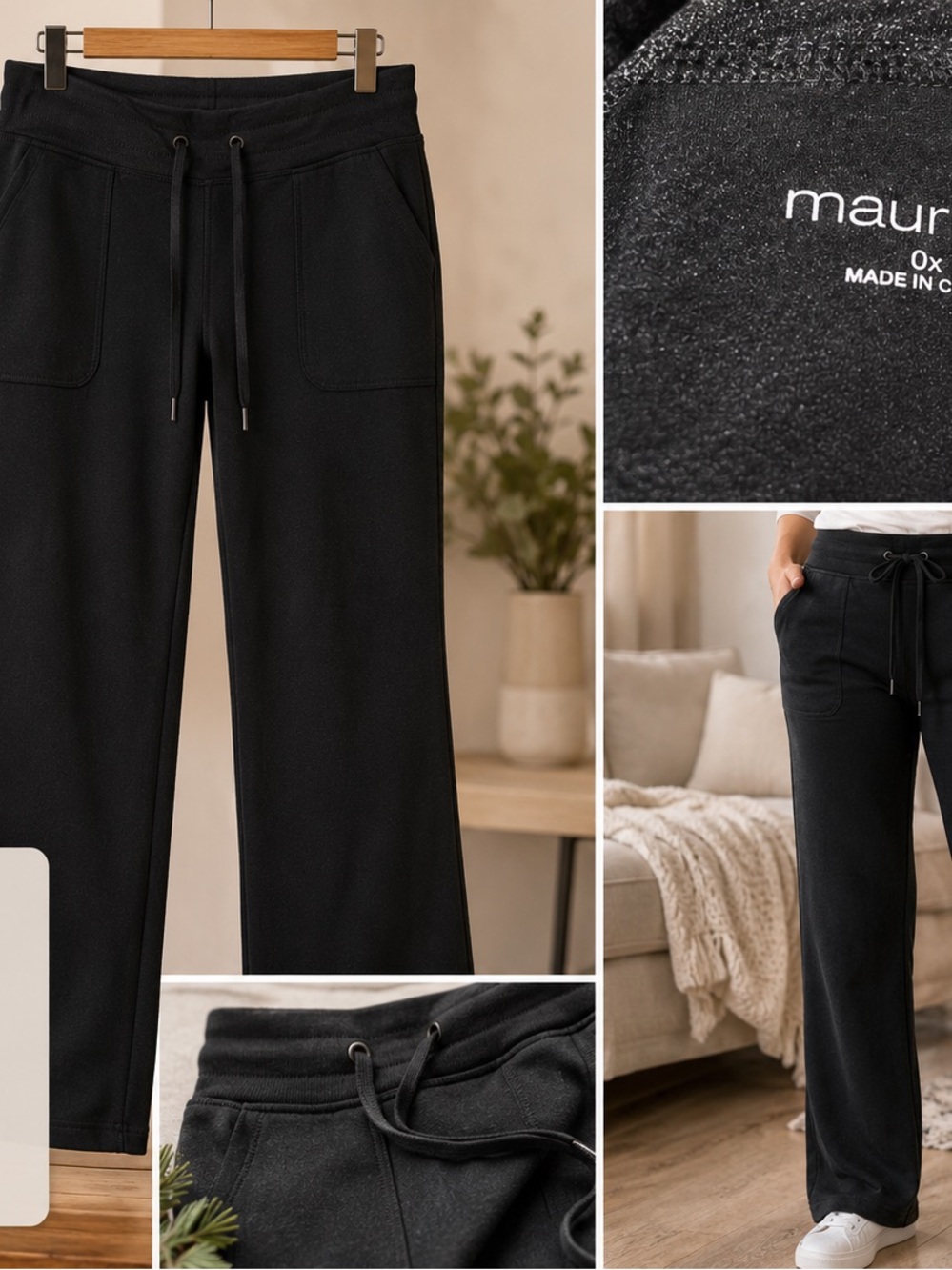Maurices Black Wide-Leg Drawstring Lounge Pants